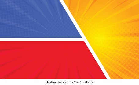Blank colorful comic abstract background template. colorful panel comic with blank speech bubble. halftone, pop art, starburst cartoon style