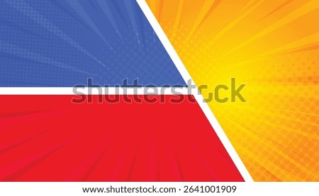 Blank colorful comic abstract background template. colorful panel comic with blank speech bubble. halftone, pop art, starburst cartoon style