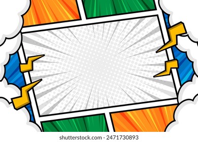 Plantilla de diseño de fondo de marco de página de cómic colorido en blanco