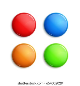 Blank colorful glossy badges. Web buttons. Vector shape design blue, red, green nad orange.