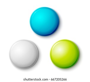 Blank colorful glossy badges. Web buttons. Vector shape design blue, red, green nad orange.
