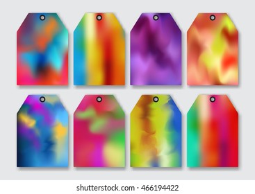 Blank colorful holographic sale tags set. Mesh. Vector illustration