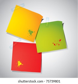Blank colorful memo stick notes with stains