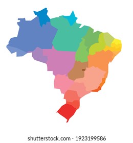 Blank colorful political map of Brazil. Administrative divisions - states. Simple flat vector map with labels.