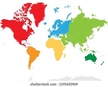 Mapa político en blanco de los continentes del mundo.