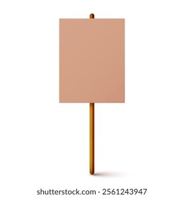 Blank colorful protest sign with wooden holder. Demonstration banner. Strike action cardboard placard mockup. Social advertisement. Vector illustration