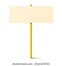 Blank colorful protest sign with wooden holder. Demonstration banner. Strike action cardboard placard mockup. Social advertisement. Vector illustration