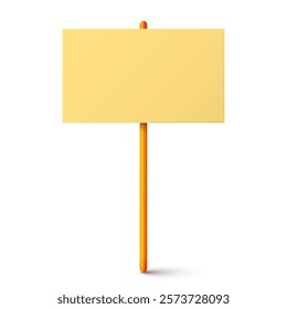 Blank colorful protest sign with wooden holder. Demonstration banner. Strike action cardboard placard mockup. Social advertisement. Vector illustration