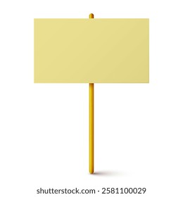 Blank colorful protest sign with wooden holder. Demonstration banner. Strike action cardboard placard mockup. Social advertisement. Vector illustration