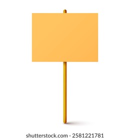 Blank colorful protest sign with wooden holder. Demonstration banner. Strike action cardboard placard mockup. Social advertisement. Vector illustration