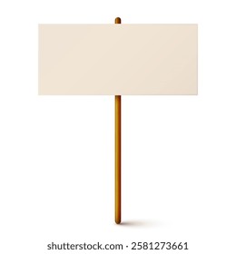 Blank colorful protest sign with wooden holder. Demonstration banner. Strike action cardboard placard mockup. Social advertisement. Vector illustration