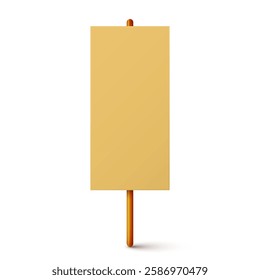 Blank colorful protest sign with wooden holder. Demonstration banner. Strike action cardboard placard mockup. Social advertisement. Vector illustration