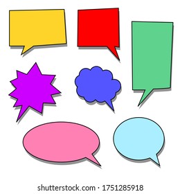 blank colorful speech bubbles set. cartoon chat boxes with different shape and color isolated on white background. vector illustration 