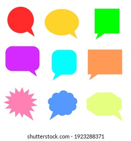 blank colorful speech bubbles set with different shape cartoon chat boxes isolated on white background. vector illustration