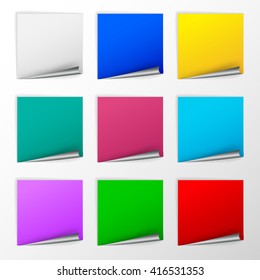 Blank colorful square stickers with curl sets