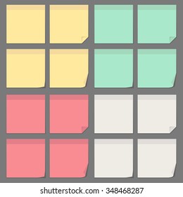 Blank colorful sticky notes set. Flat design. Vector illustration