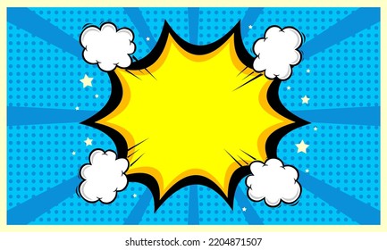 Blank comic abstract pop art blue background