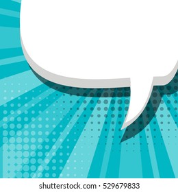 Blank comic balloon blue template. Clear comic speech bubbles halftone dot background style pop art. Dialog empty cloud pop art. Creative idea conversation background sketch explosion