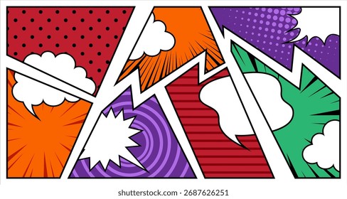 Blank comic book background vintage pop art superhero. Colorful wallpaper 