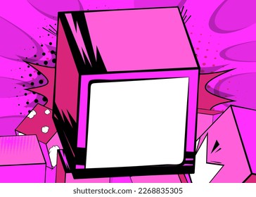 Blank comic book copy space on a pink cube shape. Comics cartoon background template.