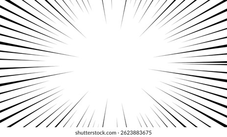 Blank comic book graphic art frame on transparent background, fast speed lines movement, motion radial lines. flash explosion radial lines Vector illustration.