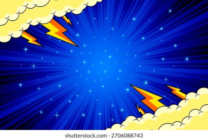 Fundo de página de quadrinhos em branco no estilo pop art com nuvens.