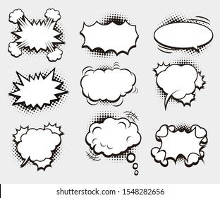 Blank Comic Bubble Set vector, with halftone style
