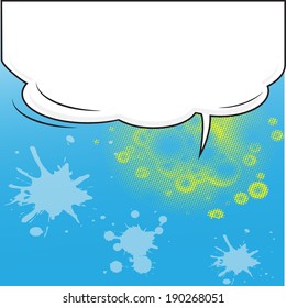 Blank comic bubble speech in pop art style on color dot background 
