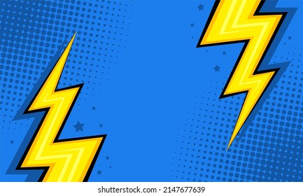 Blank comic cartoon blue background with thunder illustration