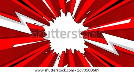 Blank comic cartoon purple background with thunder lightning, cartoon pop art style with empty dialog bubble