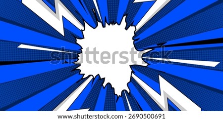 Blank comic cartoon purple background with thunder lightning, cartoon pop art style with empty dialog bubble