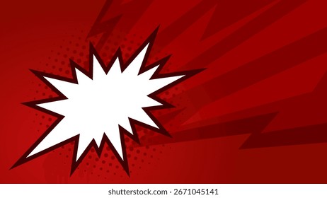 Plano de fundo vermelho dos quadrinhos em branco com trovão relâmpago. plano de fundo vazio diálogo trovão relâmpago. Estilo de desenho animado de fundo