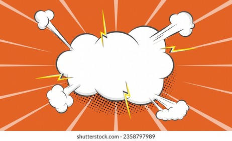 Blank Comic Cartoon Speech Bubble or Boom Effect Background Vector with Halftone, Powers, and Rays