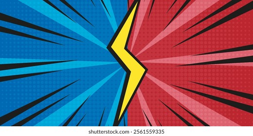 Blank comic cartoon versus background with thunder lightning. empty dialog background thunder lightning. Comic background cartoon style