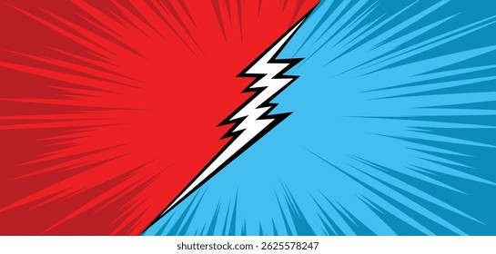 Blank comic cartoon versus background of rays arranged in a circle. Illustration of a flash or glare. Concentration in the center of the composition. For various graphic designs. Vector illustration