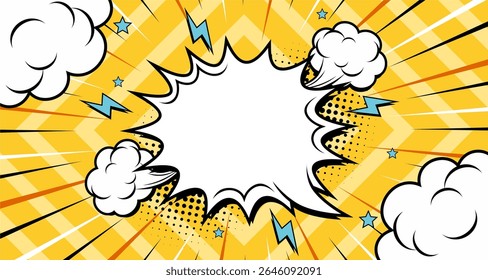 Blank comic cartoon yellow background with thunder lightning. empty dialog background