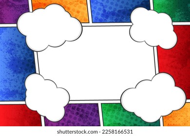 Blank comic colorful background template with cloud, vector illustration