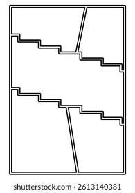 Blank comic page template with unique ladder-shaped panels. Thick black lines create an interesting frame, ready to be filled with scenes and dialogue. Ideal for creating comics, manga, or storyboards