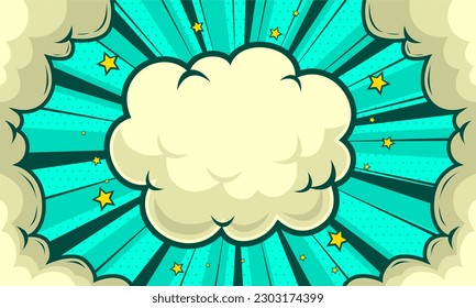 Fondo en blanco de arte pop cómico con marco en la nube