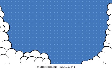 Blank comic pop art with cloud and blue background. Comic cartoon background with cloud illustration