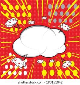 Blank Comic Speech Bubble In Pot-Art Style, Cartoon 