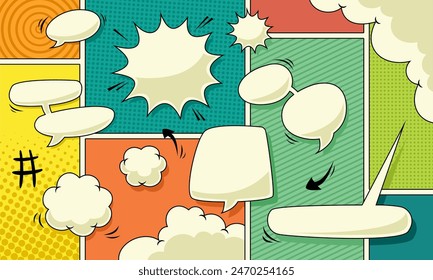 blank comic speech bubble set collection on comic pop art background