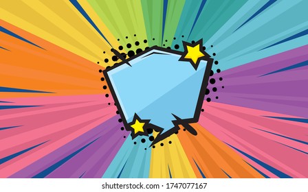 blank comic speech. Pop art comic background with star. Cartoon Vector Illustration on blue