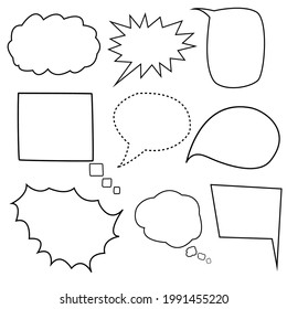 Blank Comics speech bubbles set with different shapes. Many kinds of black frame isolated on white background. Vector illustration. Infographic design with communication clouds.