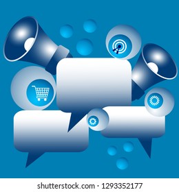 Blank communication bubbles and megaphones. Template suitable for online advertising or marketing. Vector graphic illustration.