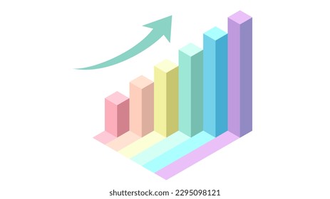 Blank company isometric column graph with arrow infographic template as vector can be used for progress, diagram, annual report, web design. Business concept.