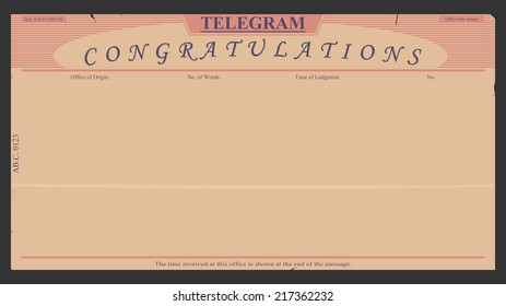 Blank congratulations telegram in retro style. Vector illustration without gradients. Plenty of space for any text. 