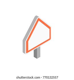 blank construction road sign icon. orange color. pentagon shape. isometric vector illustration on white background. 