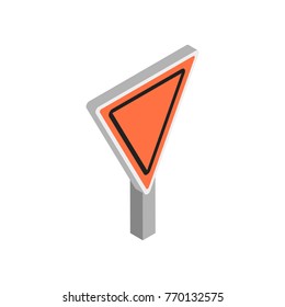 blank construction road sign icon. orange and black color. triangle shape. isometric vector illustration on white background. 