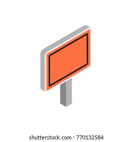 blank construction road sign icon. orange and black color. rectangle shape. isometric vector illustration on white background. 